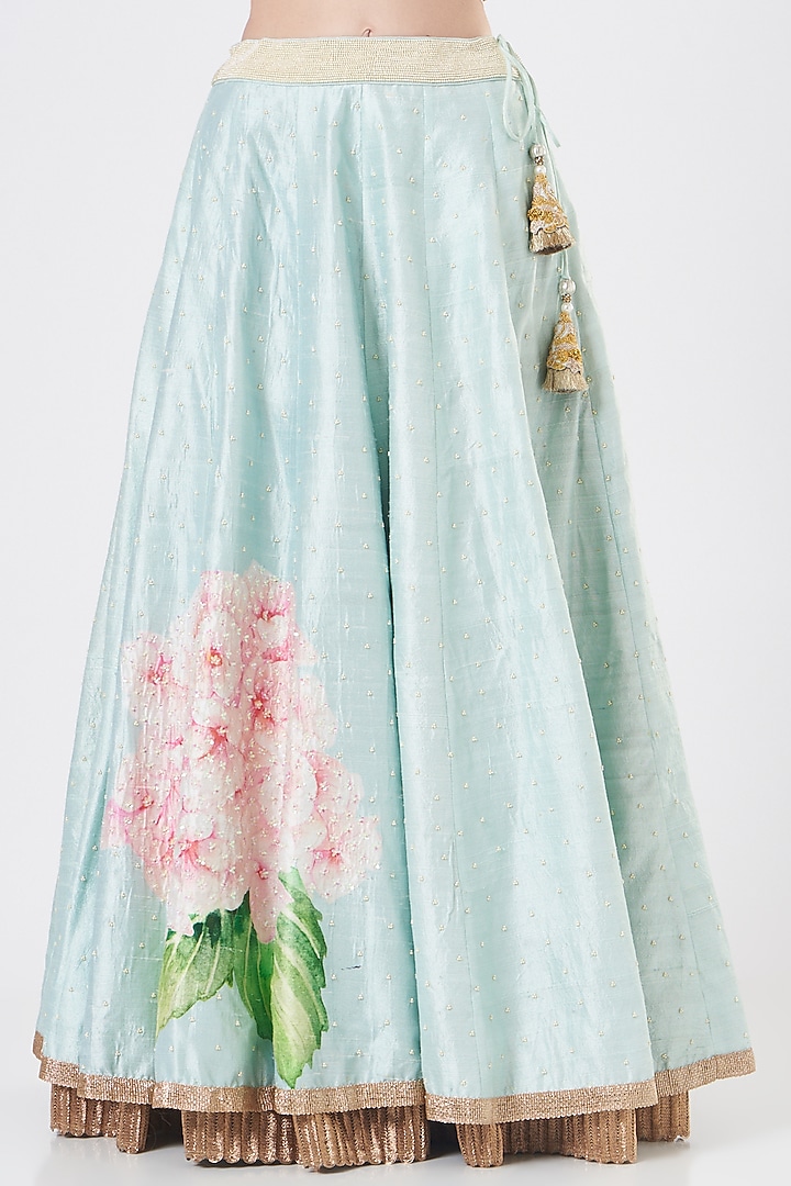Pale Turquoise Raw Silk Wedding Lehenga Set by Yashodhara at Pernia's Pop Up Shop