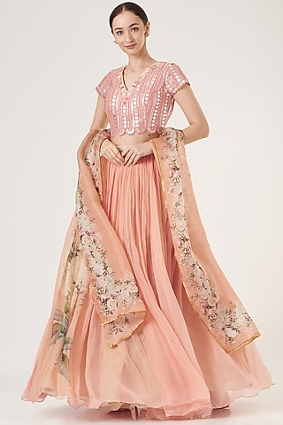 Brick Chiffon Skirt Set by Yashodhara