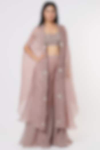 Lavender Embroidered Cape Set by Yashodhara