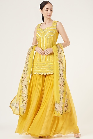 Mango Chiffon Gharara Set by Yashodhara