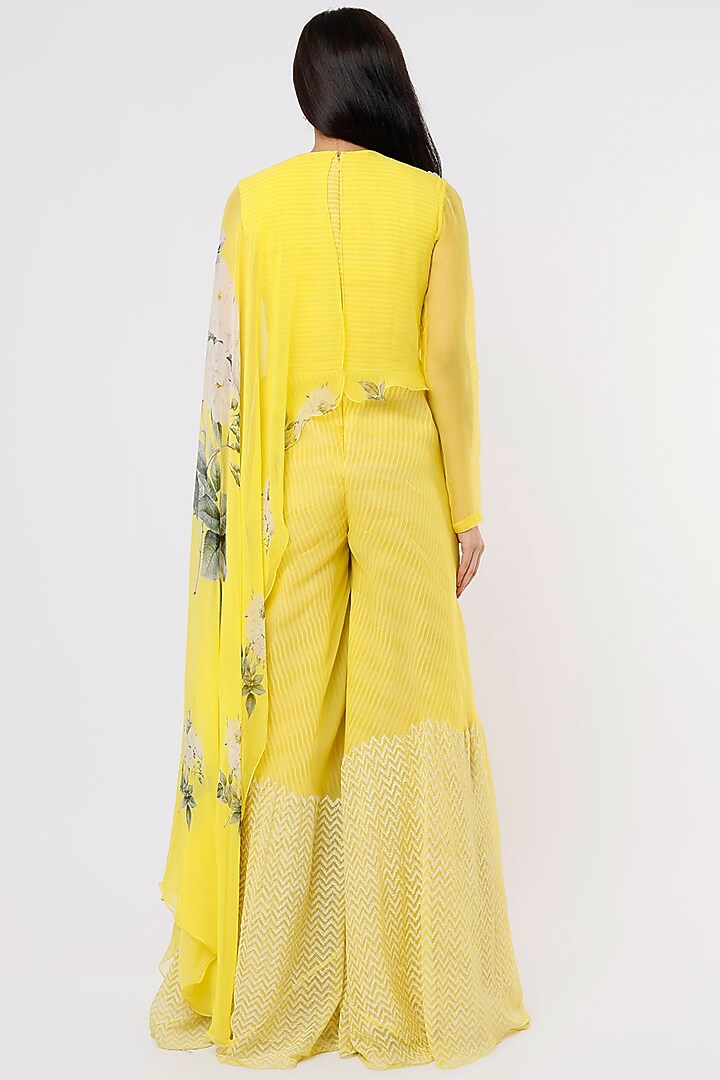 Yellow Printed Jumpsuit With Cape by Yashodhara at Pernia's Pop Up Shop