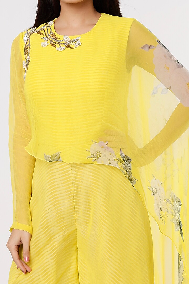 Yellow Printed Jumpsuit With Cape by Yashodhara at Pernia's Pop Up Shop