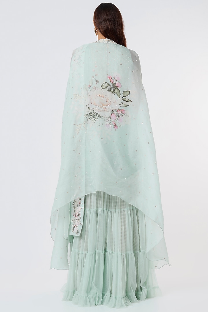Aqua Organza & Net Wedding Sharara Set by Yashodhara at Pernia's Pop Up Shop
