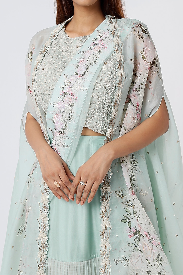 Aqua Organza & Net Wedding Sharara Set by Yashodhara at Pernia's Pop Up Shop