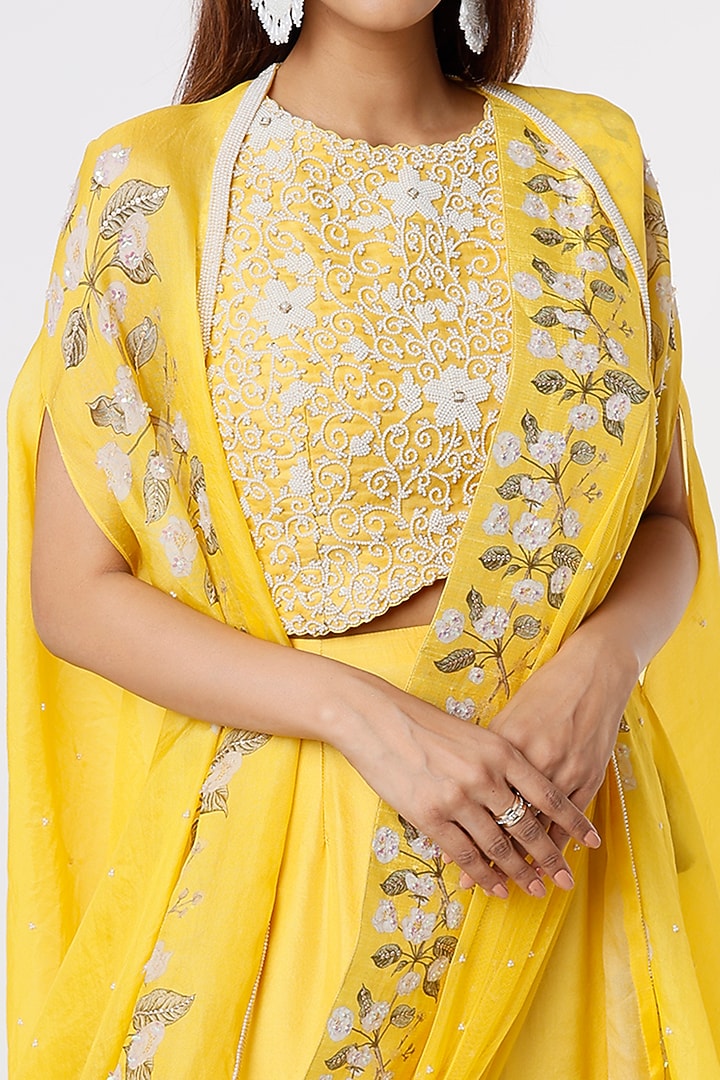 Yellow Embroidered Wedding Lehenga Set by Yashodhara at Pernia's Pop Up Shop