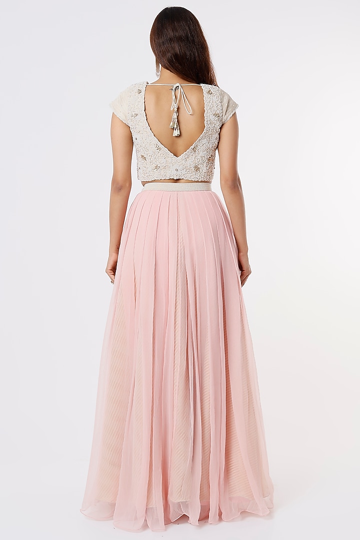 Blush Pink Chiffon Wedding Lehenga Set by Yashodhara at Pernia's Pop Up Shop