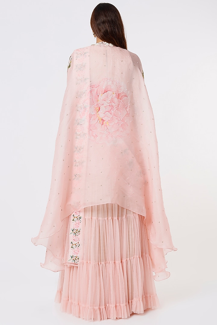 Blush Pink Organza & Chiffon Wedding Lehenga Set by Yashodhara at Pernia's Pop Up Shop