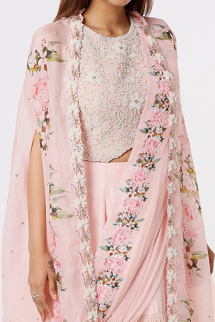 Blush Pink Organza & Chiffon Wedding Lehenga Set by Yashodhara at Pernia's Pop Up Shop