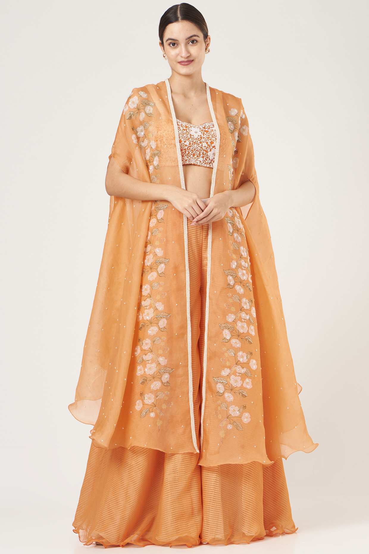 Orange Digital Printed Cape Set by Yashodhara at Pernia's Pop Up Shop