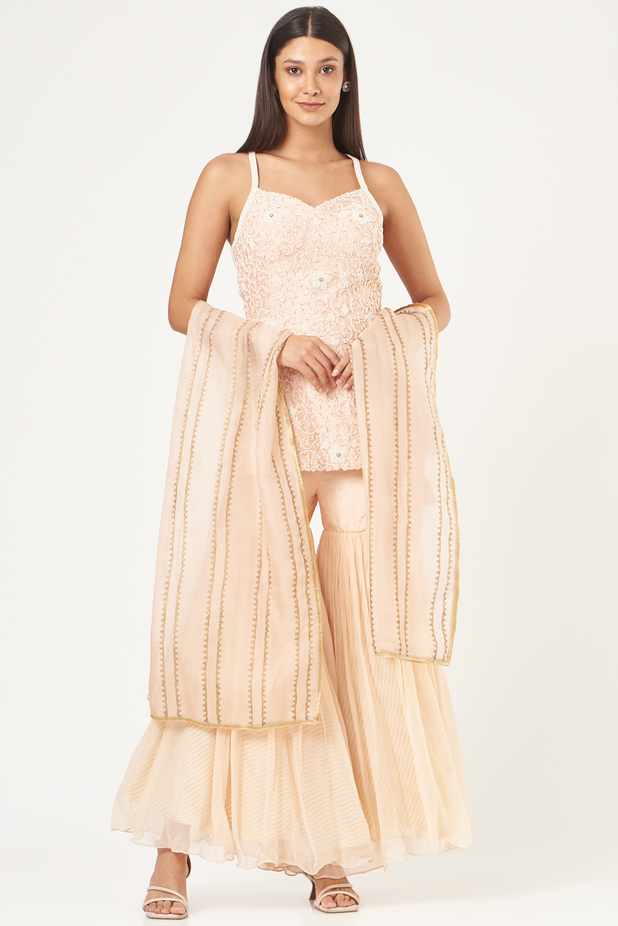 Peach Raw Silk Gharara Set by Yashodhara at Pernia's Pop Up Shop