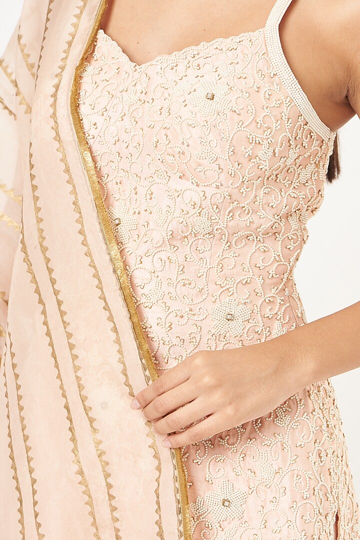Peach Raw Silk Gharara Set by Yashodhara at Pernia's Pop Up Shop