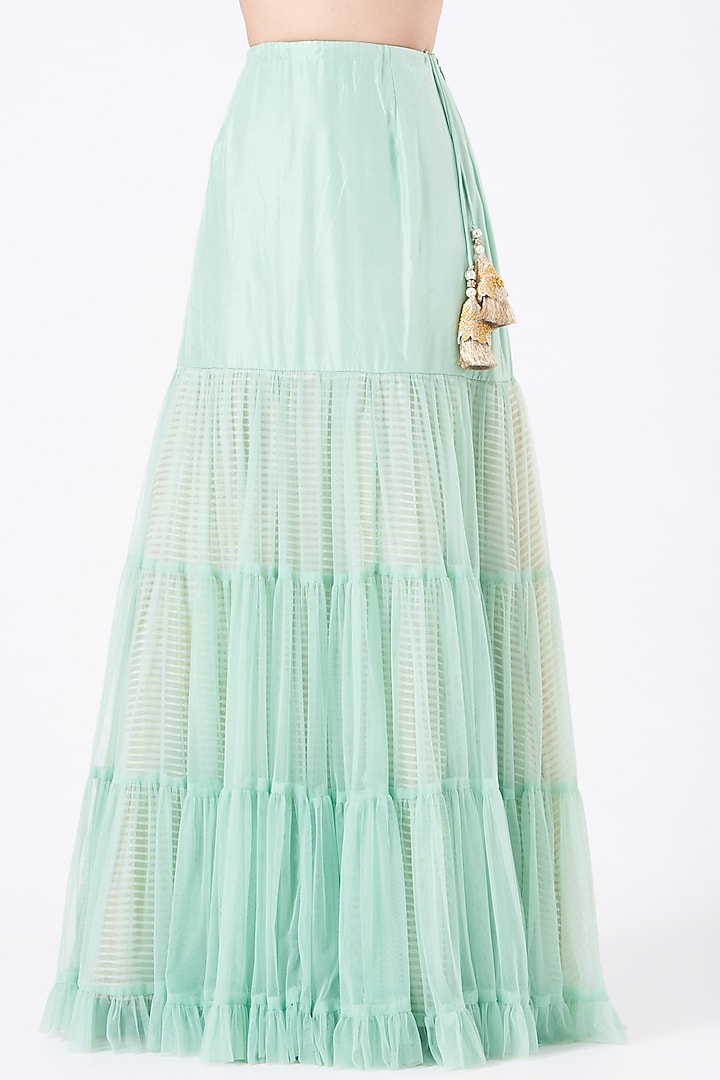 Mint Green Raw Silk Wedding Sharara Set by Yashodhara at Pernia's Pop Up Shop