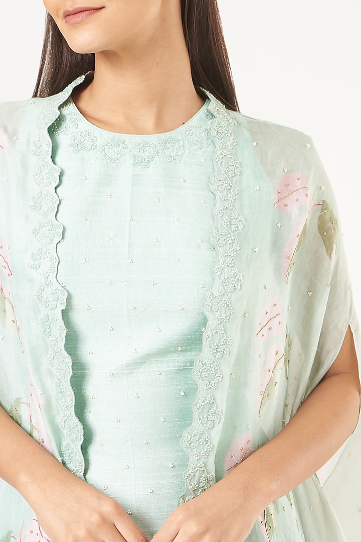 Mint Green Raw Silk Wedding Sharara Set by Yashodhara at Pernia's Pop Up Shop