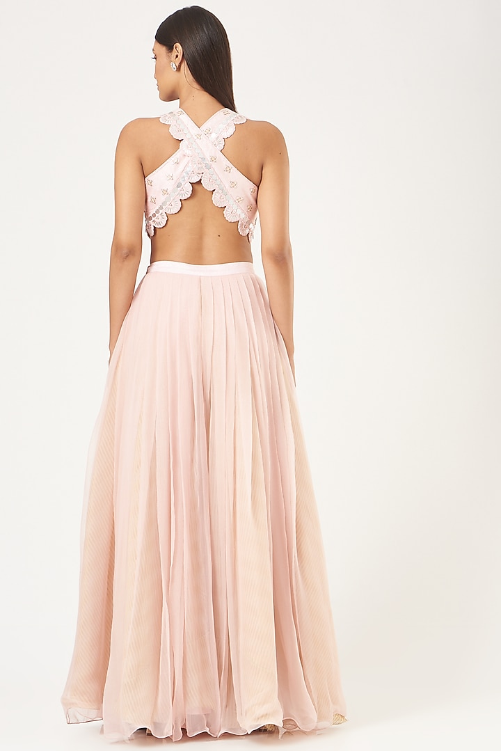 Blush Pink Chiffon Palazzo Pant Set by Yashodhara at Pernia's Pop Up Shop