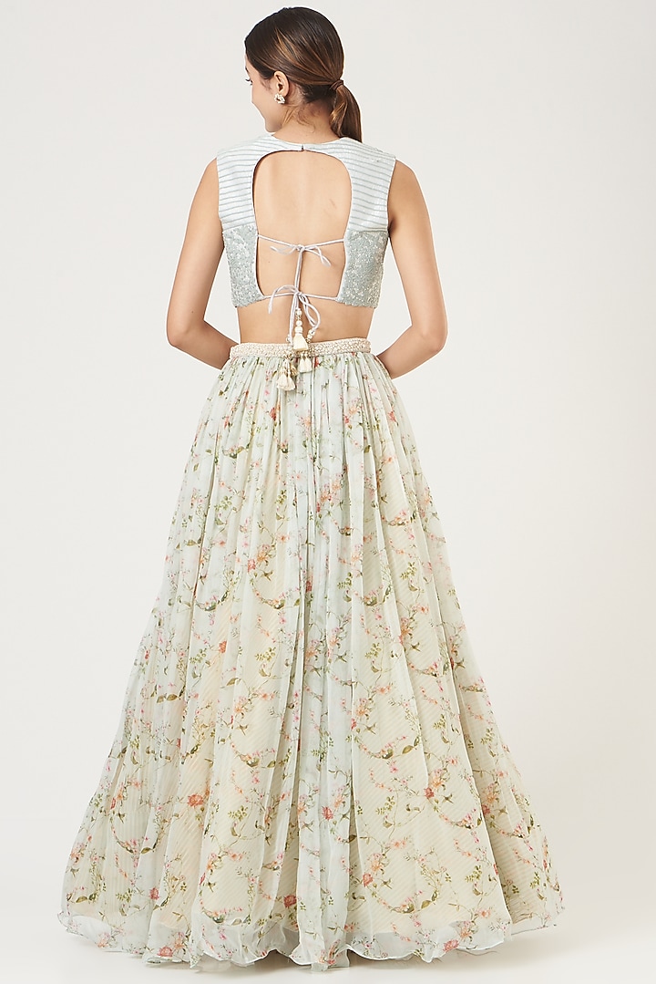 Sky Blue Digital Printed Wedding Lehenga Set by Yashodhara at Pernia's Pop Up Shop