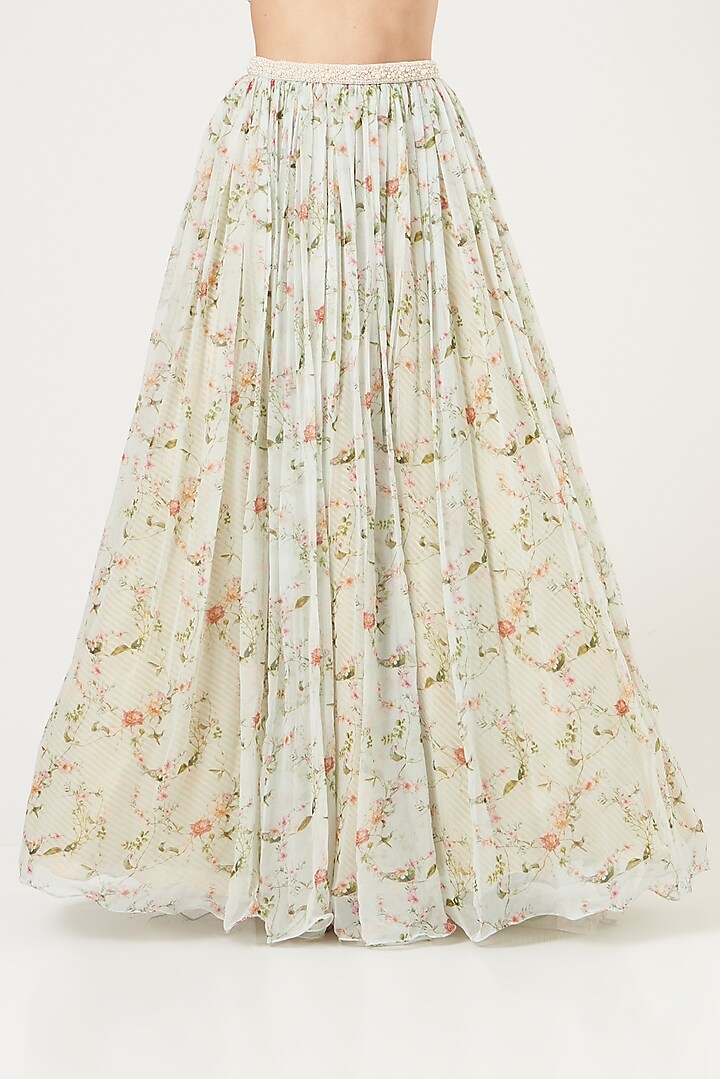 Sky Blue Digital Printed Wedding Lehenga Set by Yashodhara at Pernia's Pop Up Shop