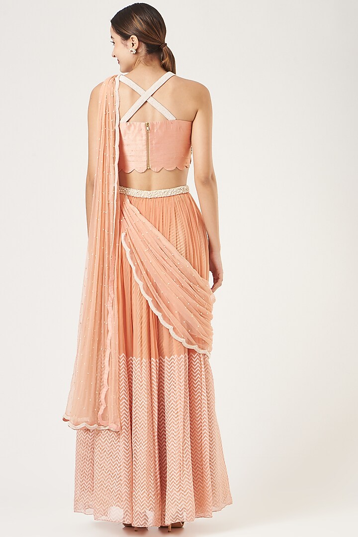 Orange Block Printed Wedding Lehenga Set by Yashodhara at Pernia's Pop Up Shop