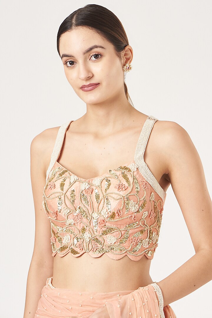 Orange Block Printed Wedding Lehenga Set by Yashodhara at Pernia's Pop Up Shop