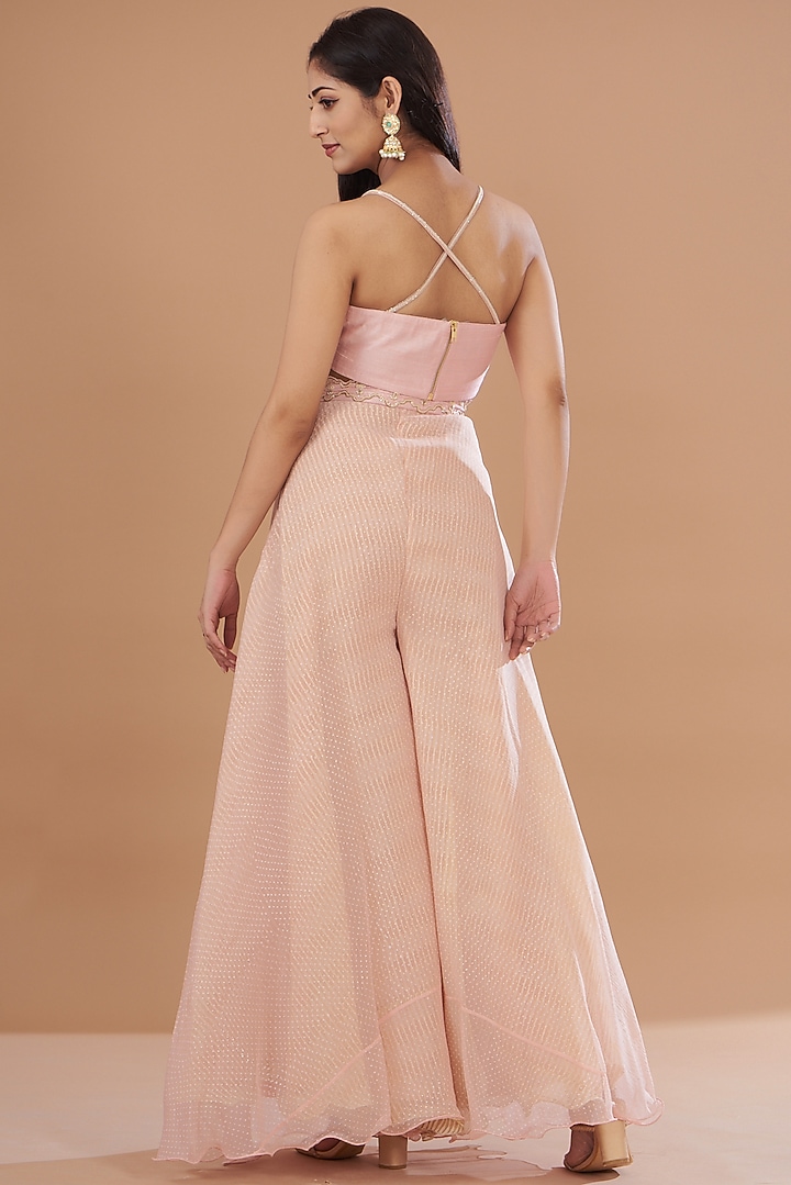 Blush Pink Organza & Raw Silk Embroidered Cape Set by Yashodhara at Pernia's Pop Up Shop