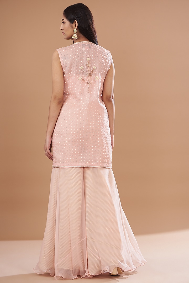 Blush Pink Organza Embroidered Jacket Set by Yashodhara at Pernia's Pop Up Shop
