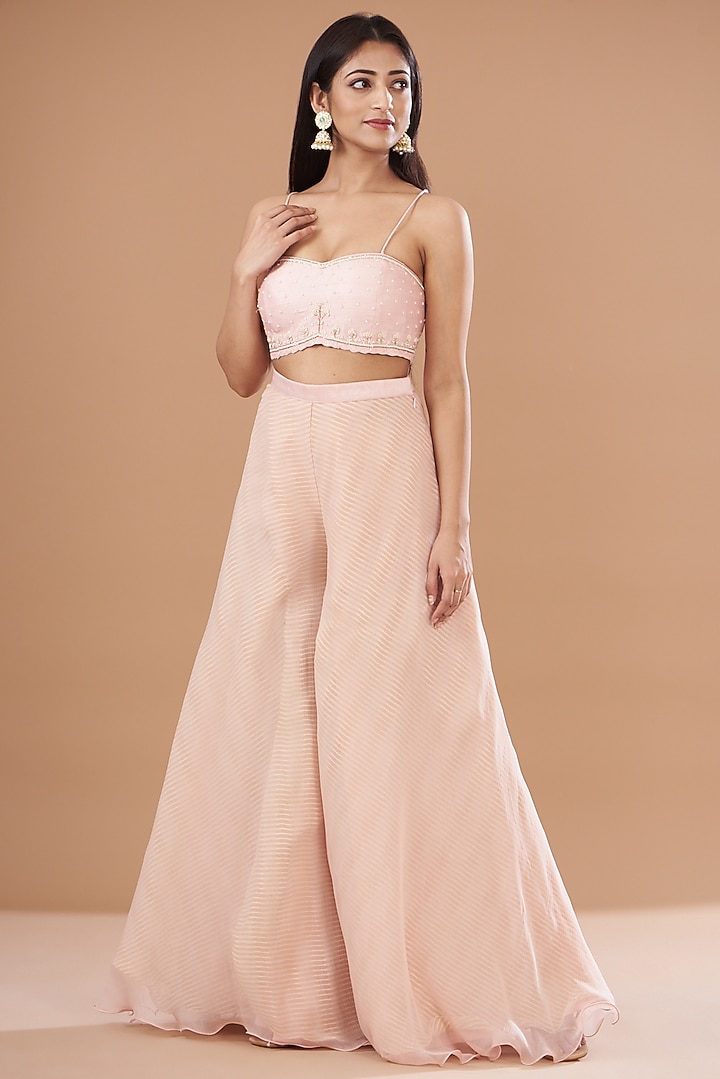 Blush Pink Organza Embroidered Jacket Set by Yashodhara at Pernia's Pop Up Shop