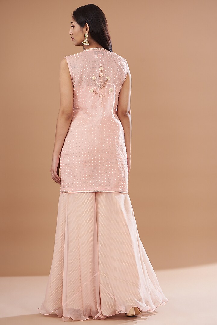 Blush Pink Organza Embroidered Jacket Set by Yashodhara at Pernia's Pop Up Shop