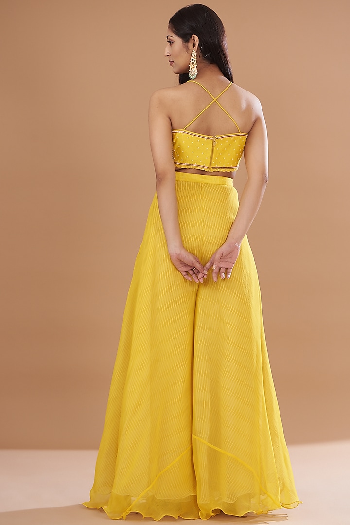 Yellow Organza & Raw Silk Embroidered Jacket Set by Yashodhara at Pernia's Pop Up Shop