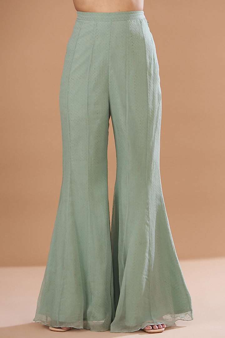 Teal Green Raw Silk Embroidered Kurta Set by Yashodhara at Pernia's Pop Up Shop