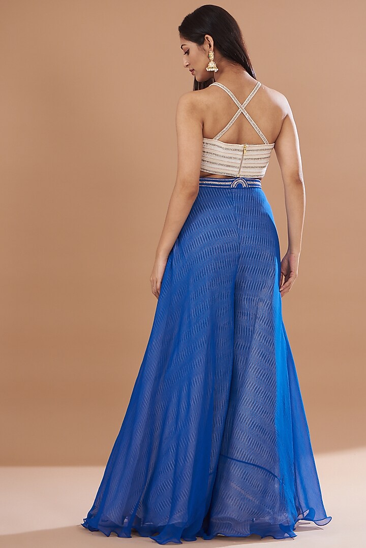Blue Organza & Raw Silk Shibori Cape Set by Yashodhara at Pernia's Pop Up Shop