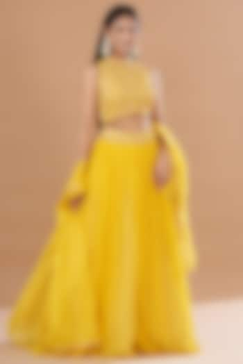 Yellow Organza & Raw Silk Wedding Lehenga Set by Yashodhara at Pernia's Pop Up Shop