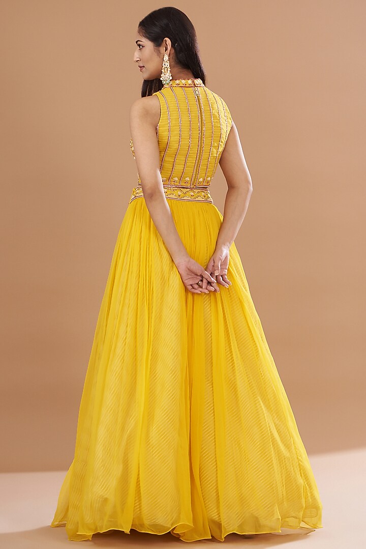 Yellow Organza & Raw Silk Wedding Lehenga Set by Yashodhara at Pernia's Pop Up Shop