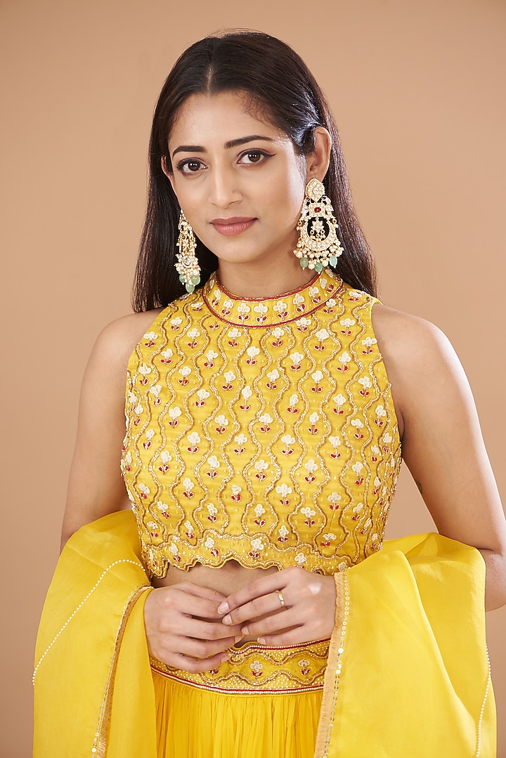 Yellow Organza & Raw Silk Wedding Lehenga Set by Yashodhara at Pernia's Pop Up Shop