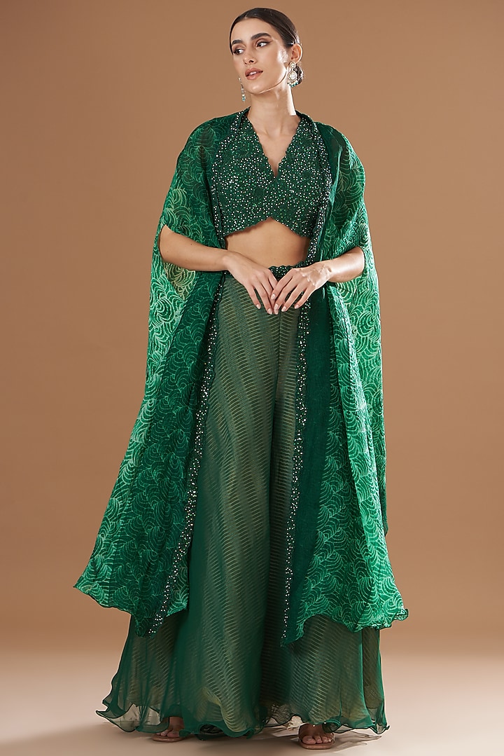Green Shibori Cape Set by Yashodhara at Pernia's Pop Up Shop