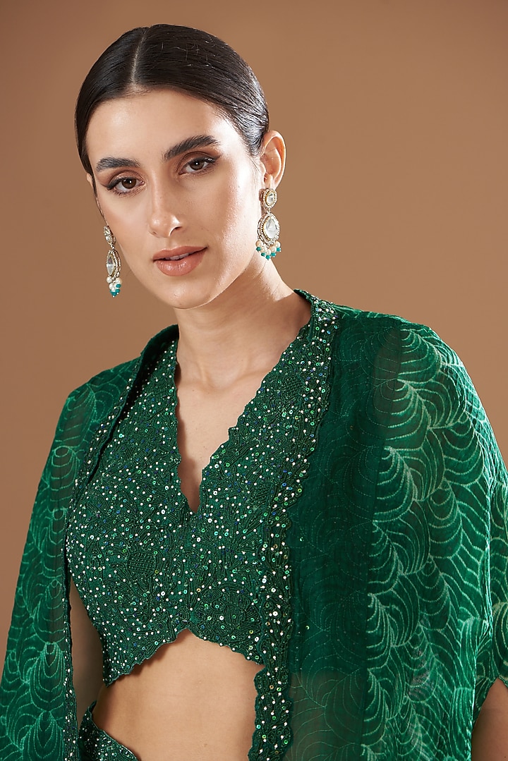 Green Shibori Cape Set by Yashodhara at Pernia's Pop Up Shop