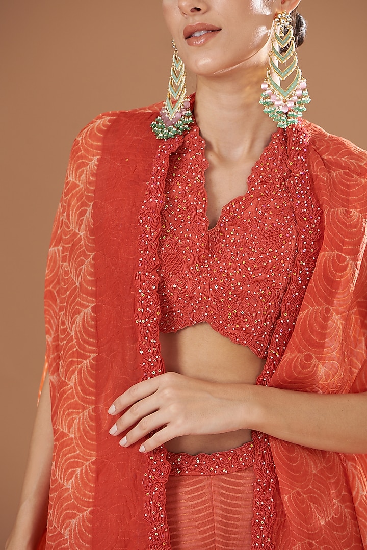 Red Shibori Cape Set by Yashodhara at Pernia's Pop Up Shop