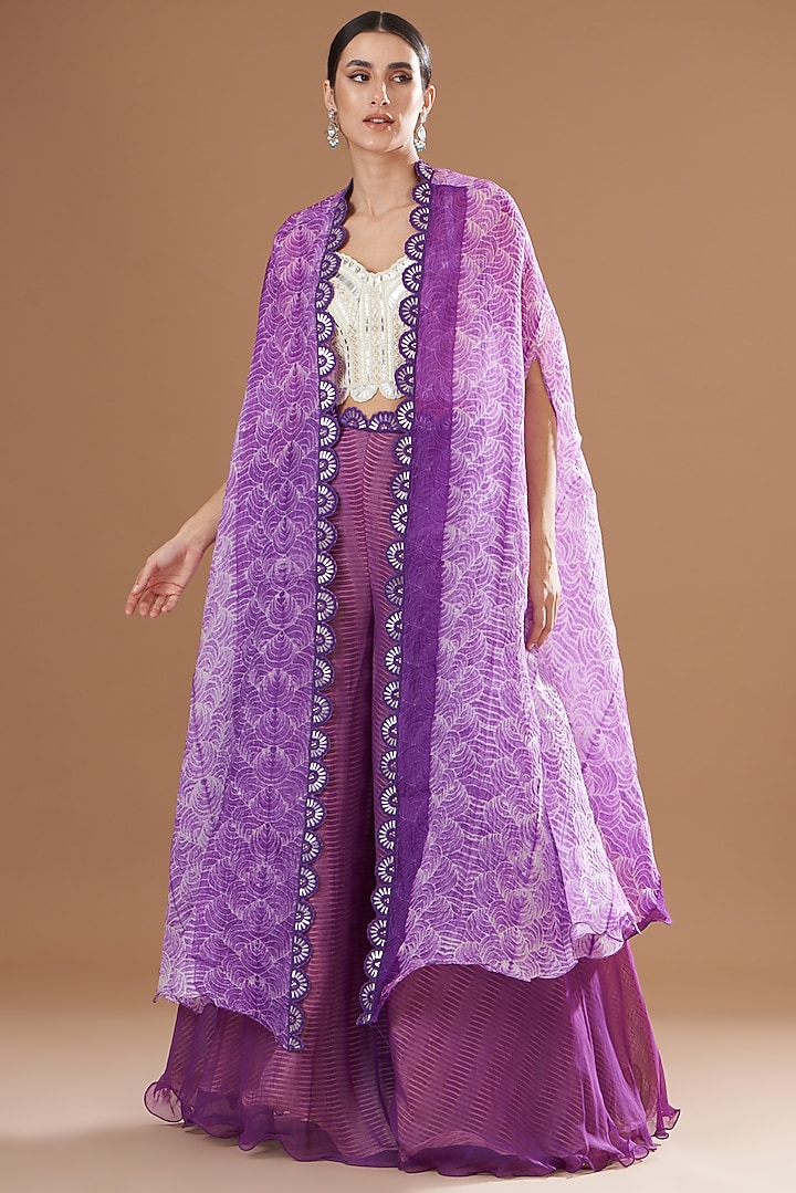 Purple Shibori Cape Set by Yashodhara at Pernia's Pop Up Shop