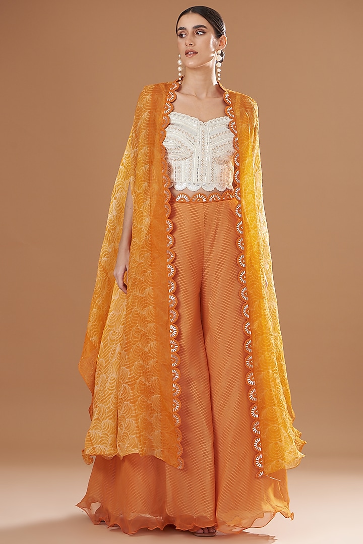Orange Shibori Cape Set by Yashodhara at Pernia's Pop Up Shop