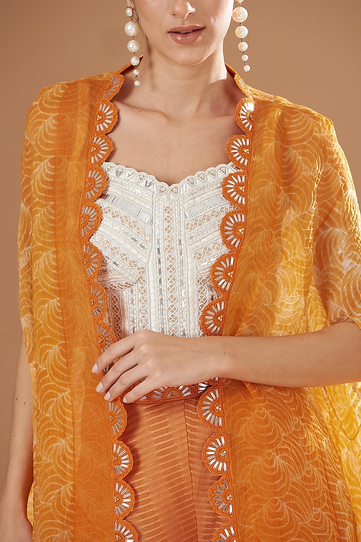 Orange Shibori Cape Set by Yashodhara at Pernia's Pop Up Shop