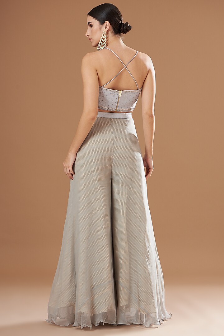 Grey Organza & Raw Silk Embroidered Jacket Set by Yashodhara at Pernia's Pop Up Shop