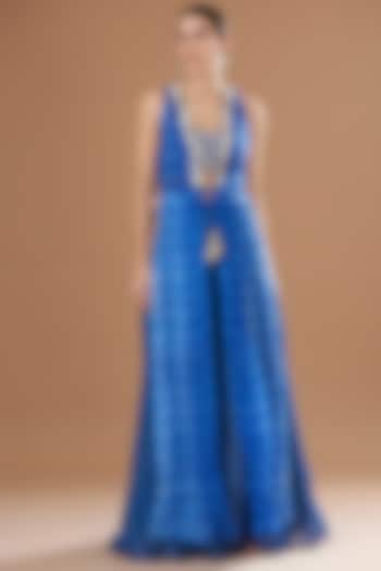 Blue Shibori Printed Jacket Set by Yashodhara at Pernia's Pop Up Shop