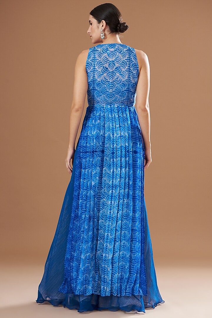 Blue Shibori Printed Jacket Set by Yashodhara at Pernia's Pop Up Shop