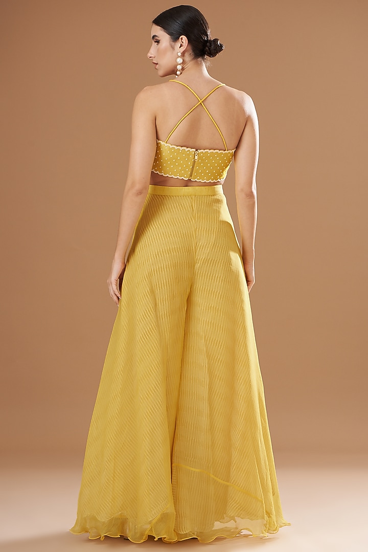 Yellow Organza & Raw Silk Embroidered Cape Set by Yashodhara at Pernia's Pop Up Shop