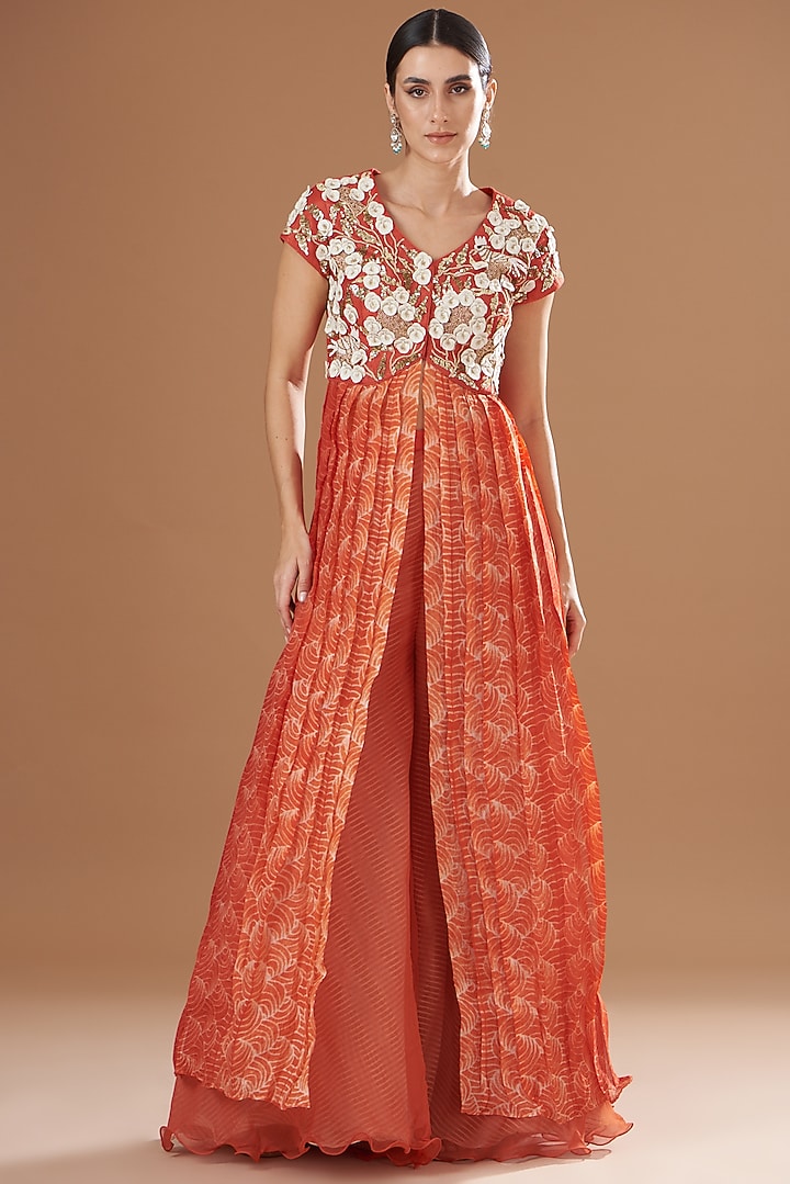 Red Shibori Embroidered Wedding Anarkali Set by Yashodhara at Pernia's Pop Up Shop