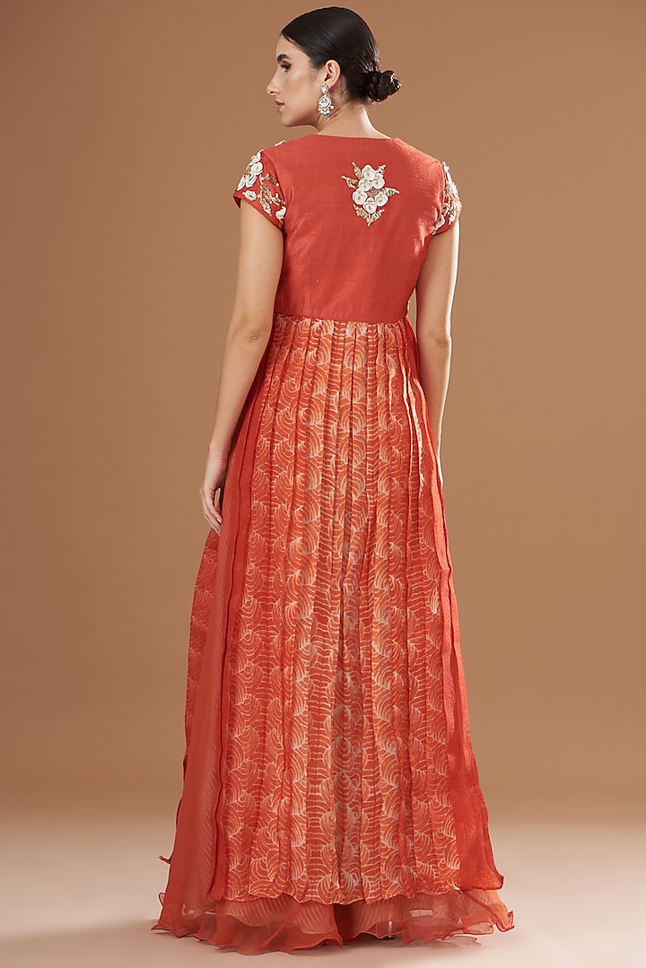 Red Shibori Embroidered Wedding Anarkali Set by Yashodhara at Pernia's Pop Up Shop