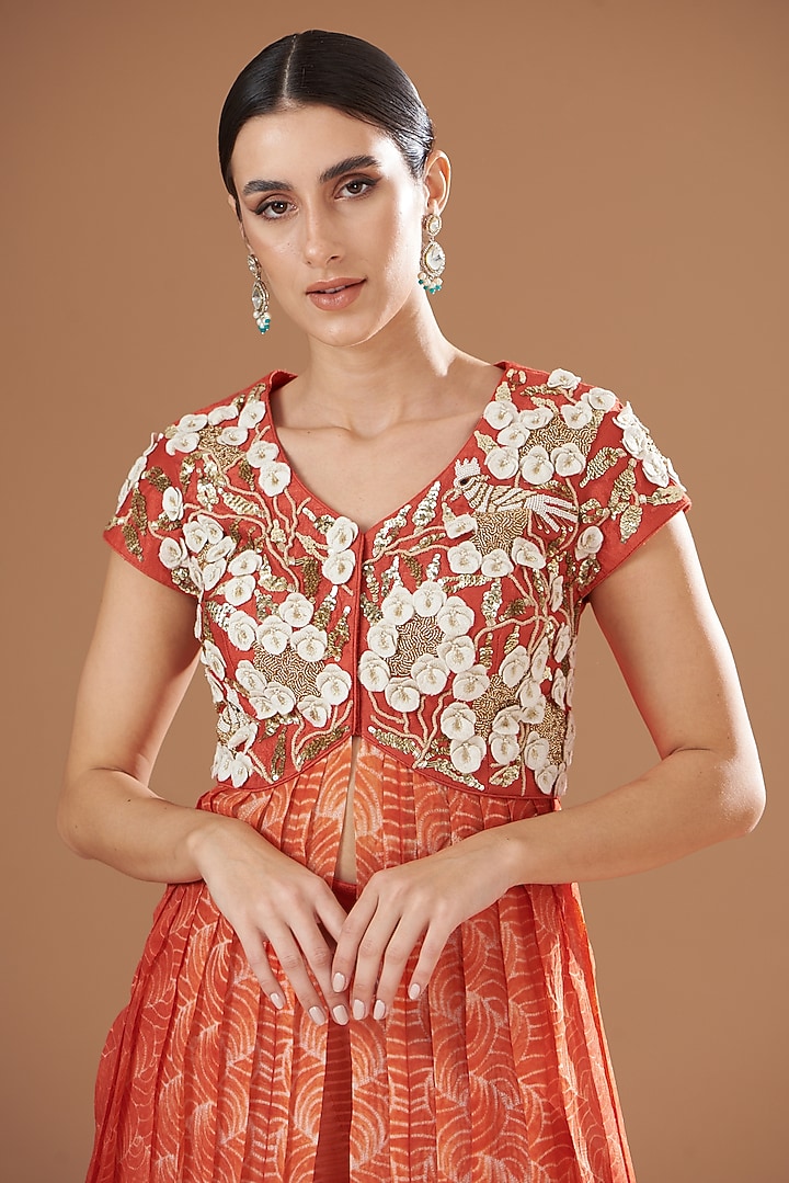 Red Shibori Embroidered Wedding Anarkali Set by Yashodhara at Pernia's Pop Up Shop