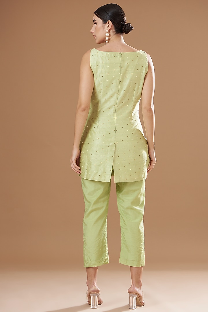 Jade Green Organza & Raw Silk Embroidered Jacket Set by Yashodhara at Pernia's Pop Up Shop