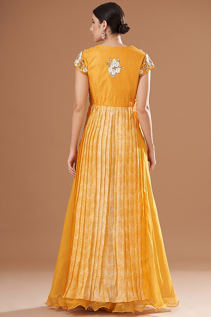 Yellow Shibori Embroidered Wedding Anarkali Set by Yashodhara at Pernia's Pop Up Shop