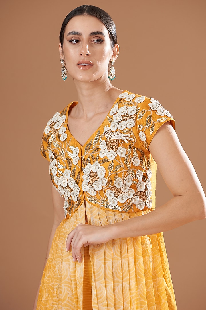 Yellow Shibori Embroidered Wedding Anarkali Set by Yashodhara at Pernia's Pop Up Shop