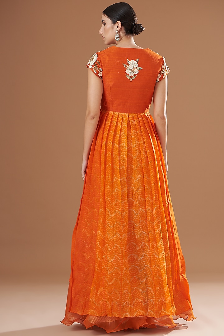 Orange Shibori Embroidered Wedding Anarkali Set by Yashodhara at Pernia's Pop Up Shop