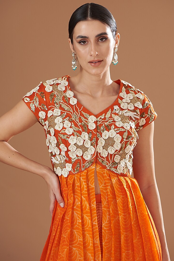 Orange Shibori Embroidered Wedding Anarkali Set by Yashodhara at Pernia's Pop Up Shop